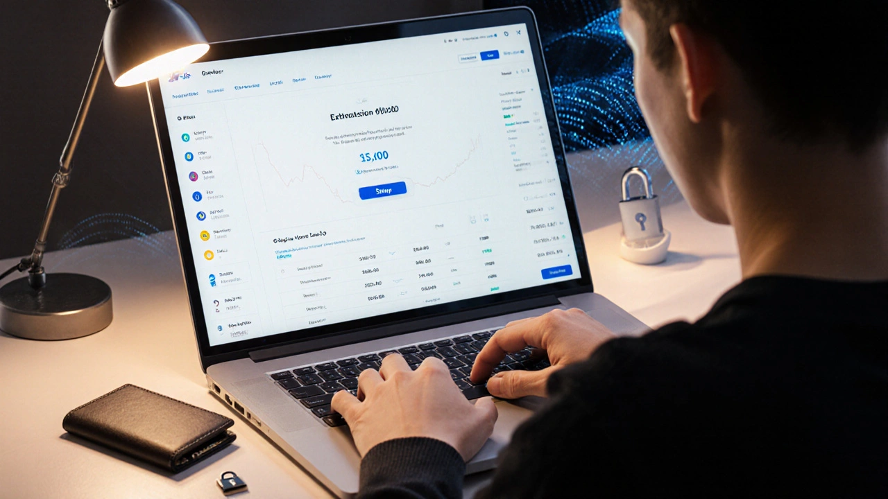 Person using a non-custodial wallet on a laptop to trade crypto on a DEX.