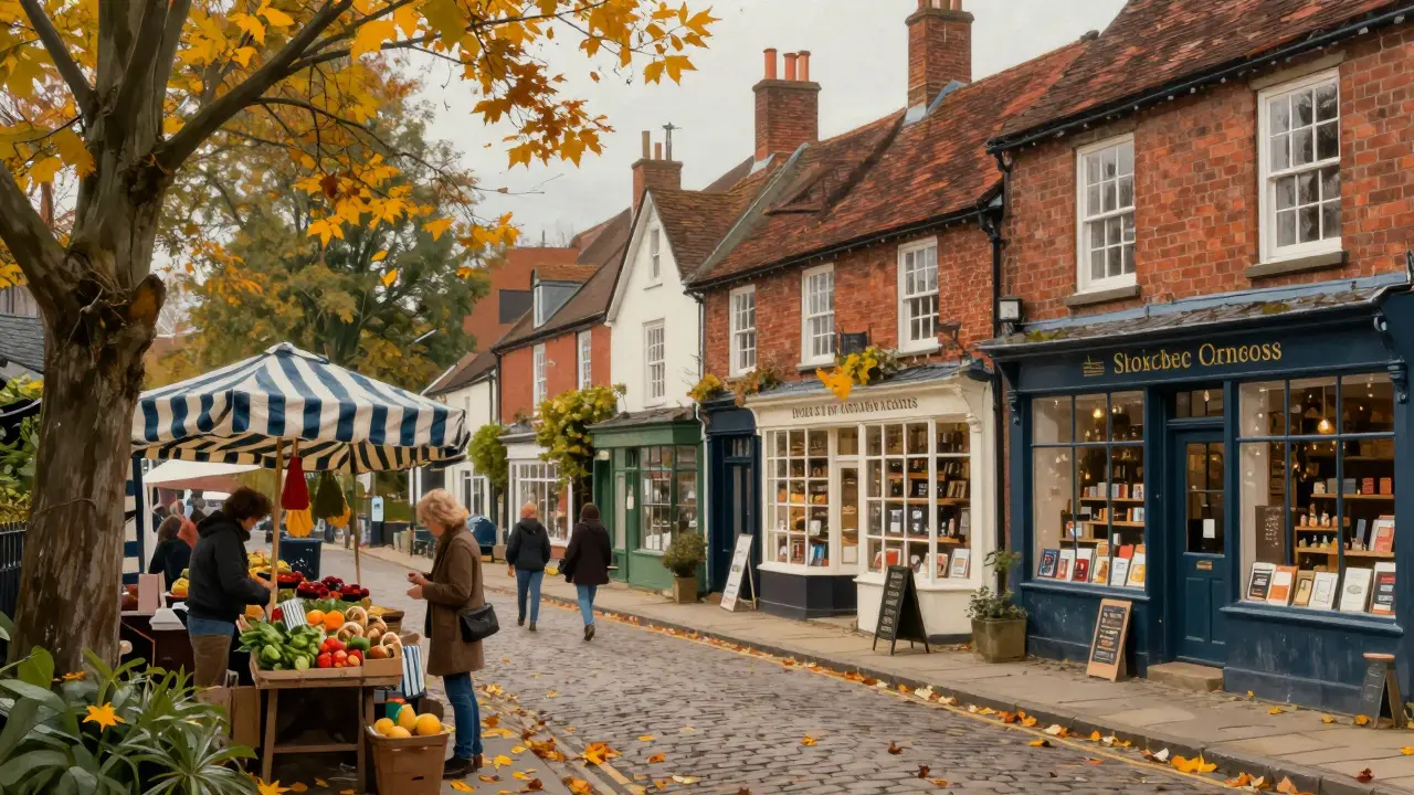 Cozy cobblestone street in Stockbridge village