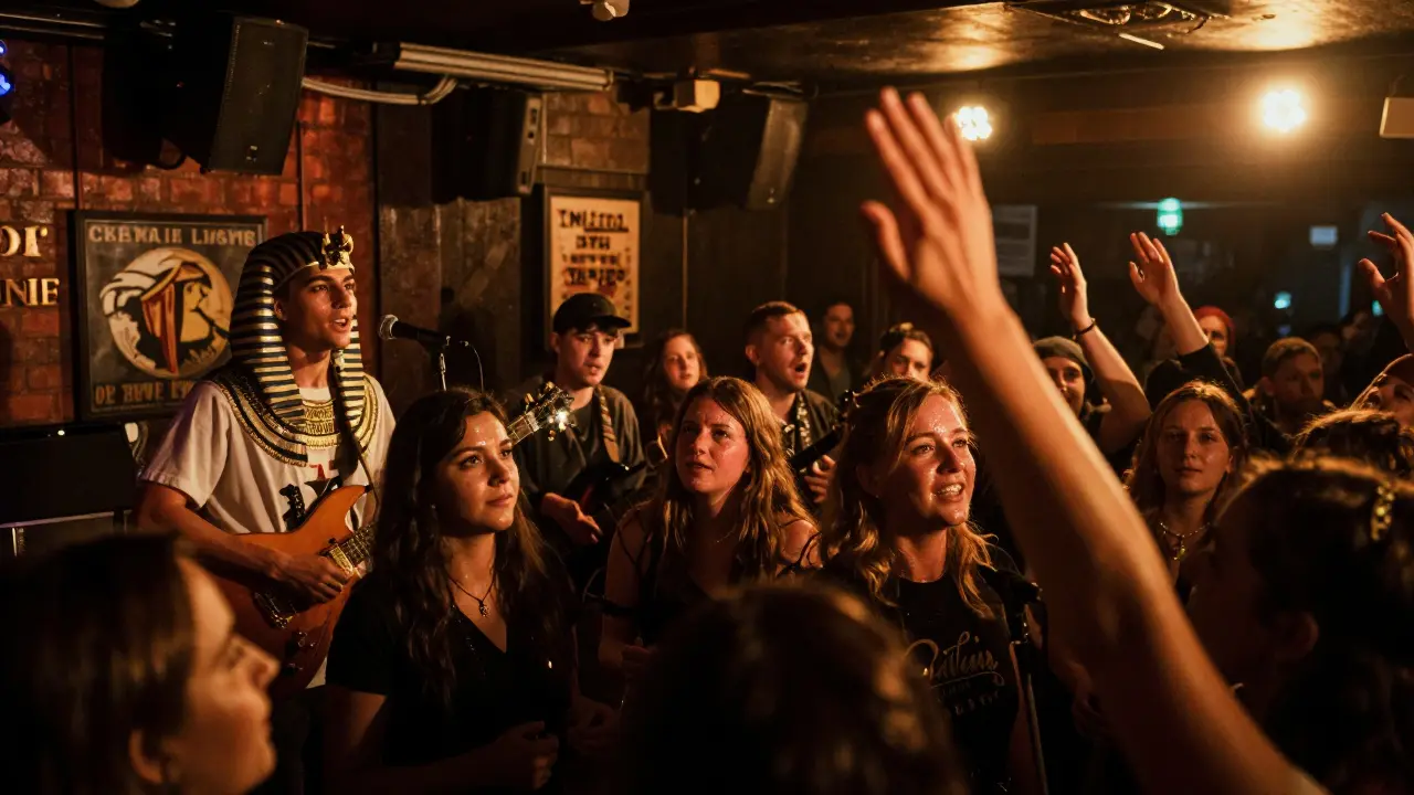 Electric live music performance inside King Tut's Wah Wah Club in Glasgow.