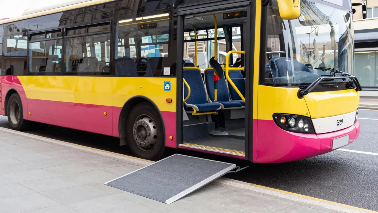 Lothian bus with ramp lowered for easy wheelchair boarding