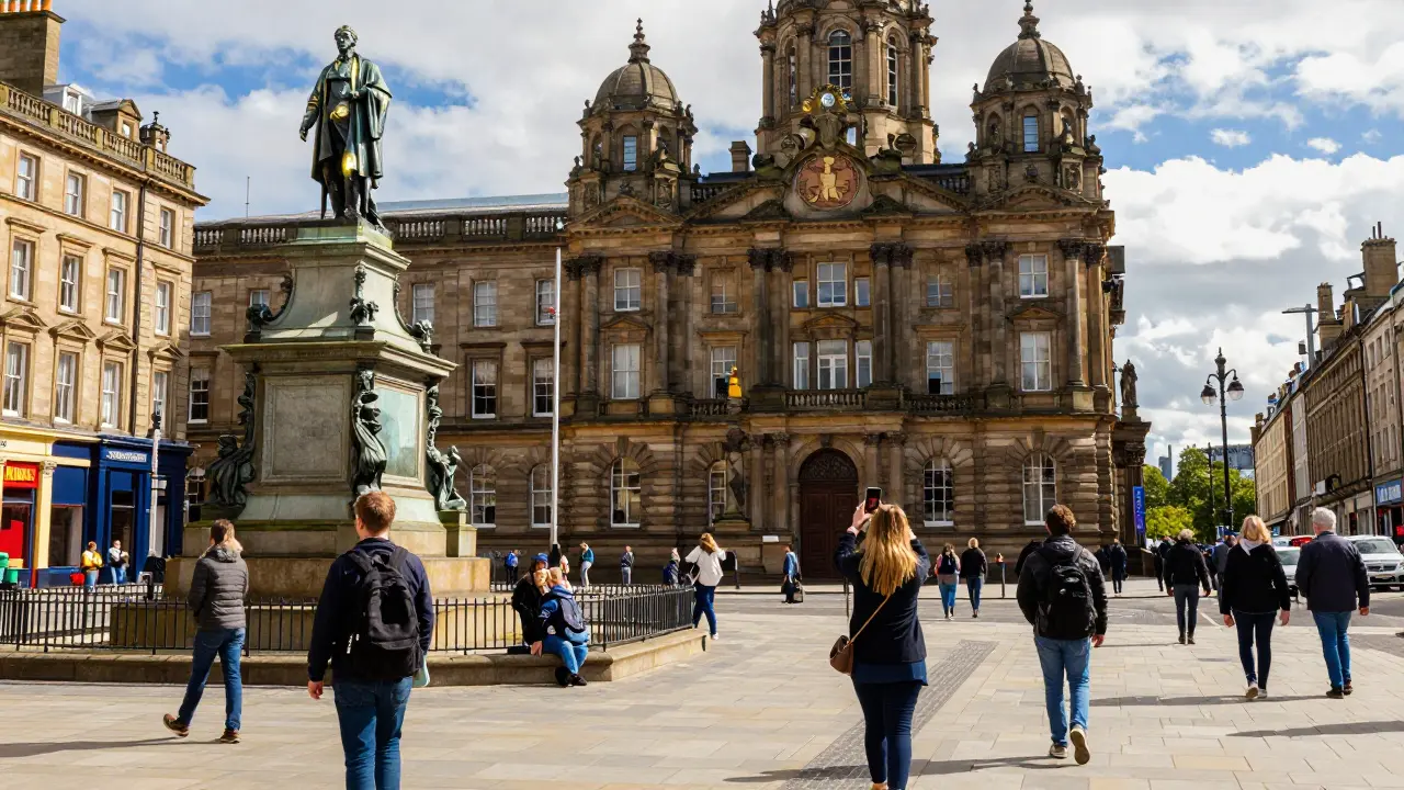 George Square with historic buildings and statues