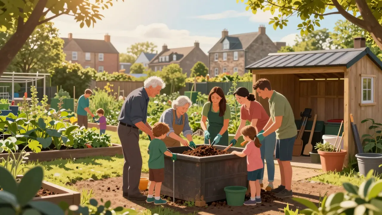 Multi-generational group collaborating and learning in a community garden