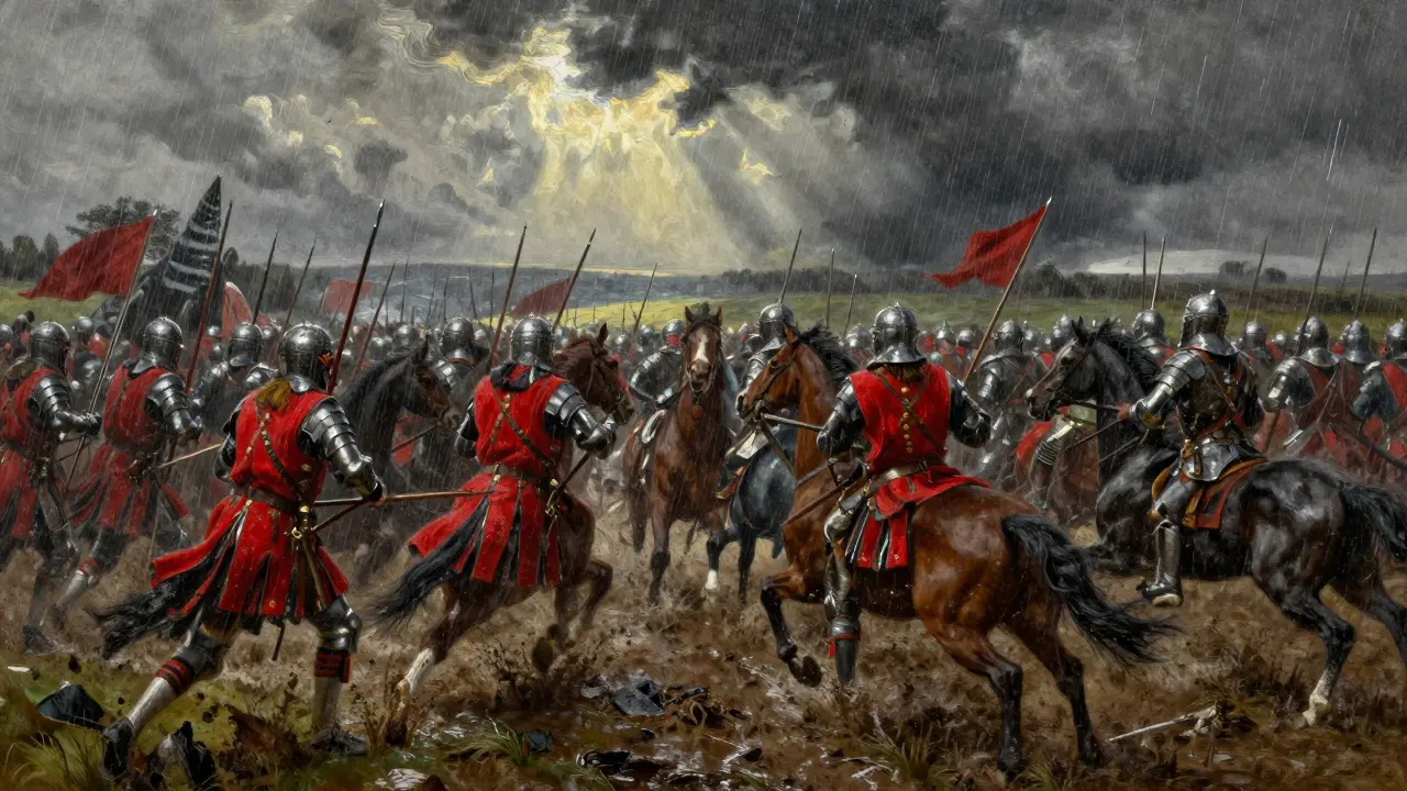 Scottish schiltrons fighting English cavalry at the Battle of Bannockburn