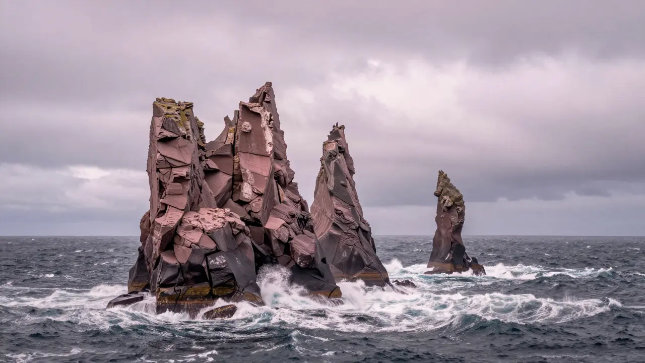 Towering Duncansby Stacks rising from the turbulent North Sea