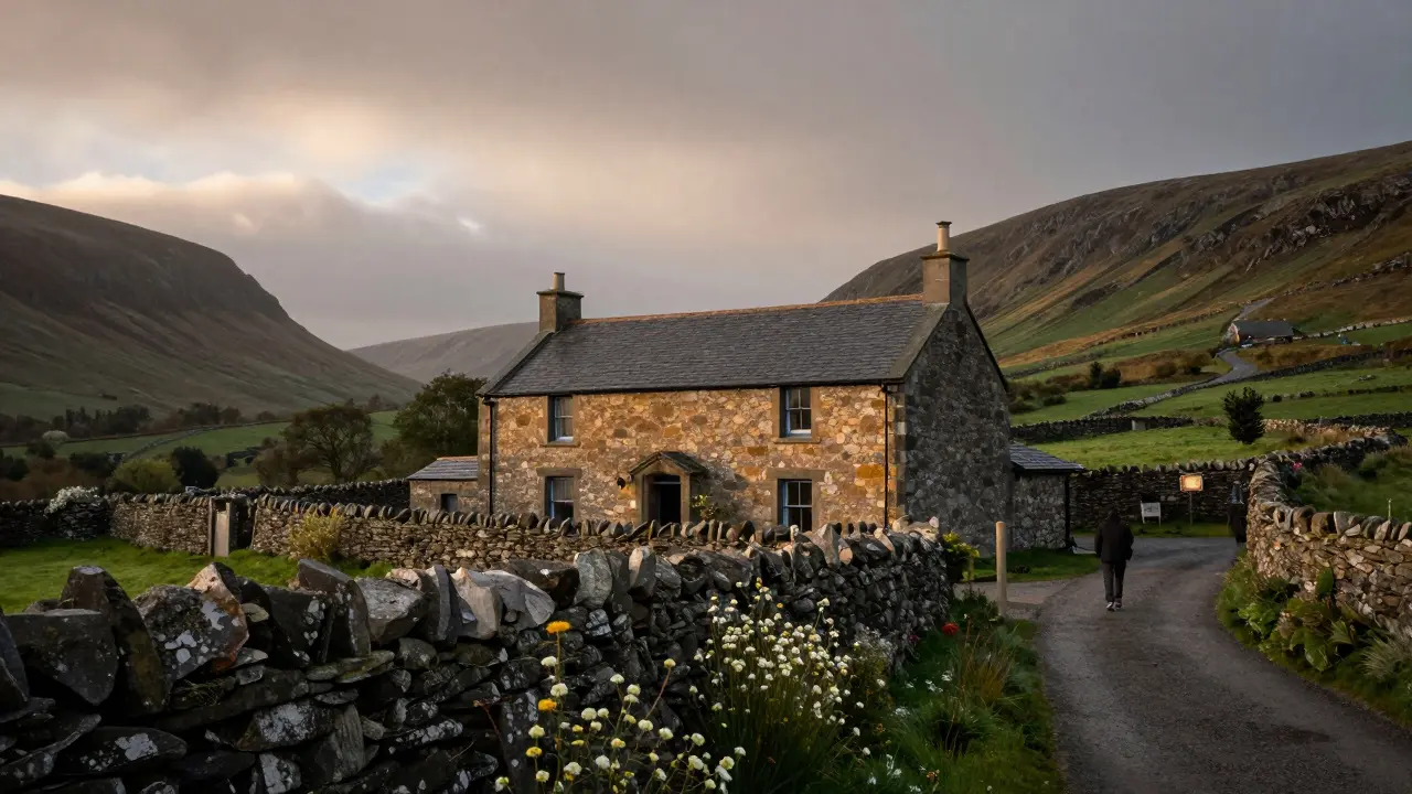 Traditional Scottish B&amp;B in a remote village with morning mist