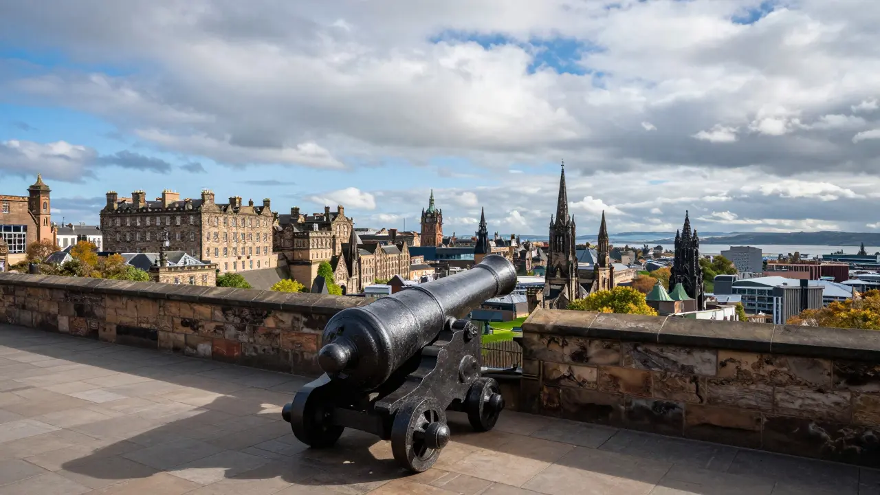 View from Edinburgh Castle Esplanade featuring Mons Meg