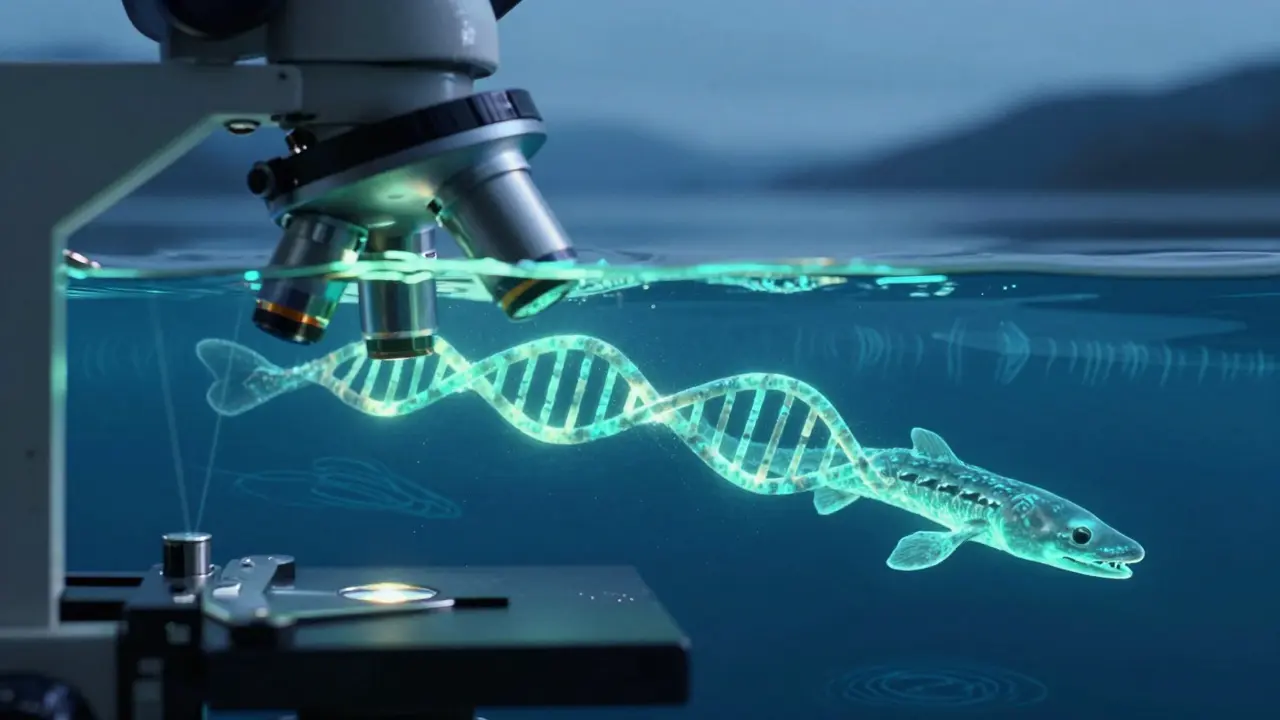 Scientific visualization of eel DNA in water samples replacing the monster myth