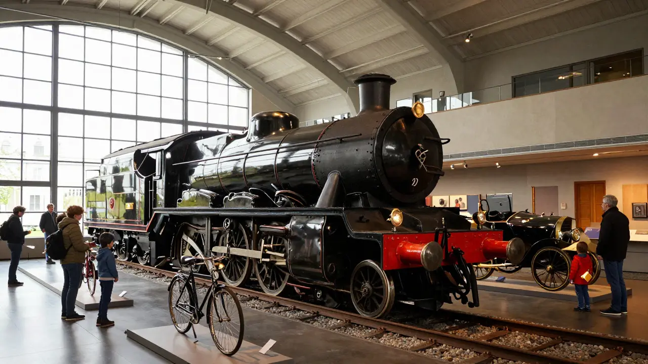Flying Scotsman steam train exhibit in the museum gallery