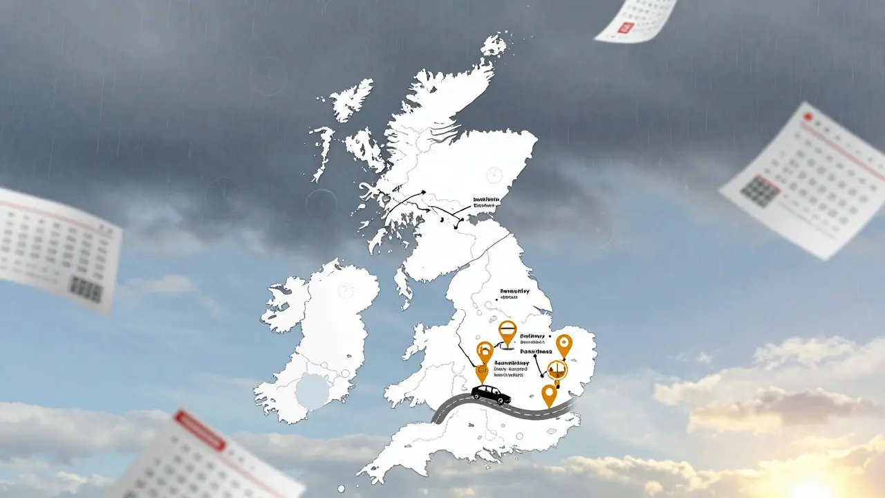 Stylized map of Scotland's whisky regions with weather and travel planning elements