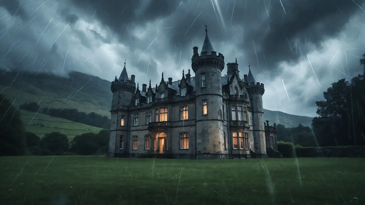 Abbotsford House under a stormy sky