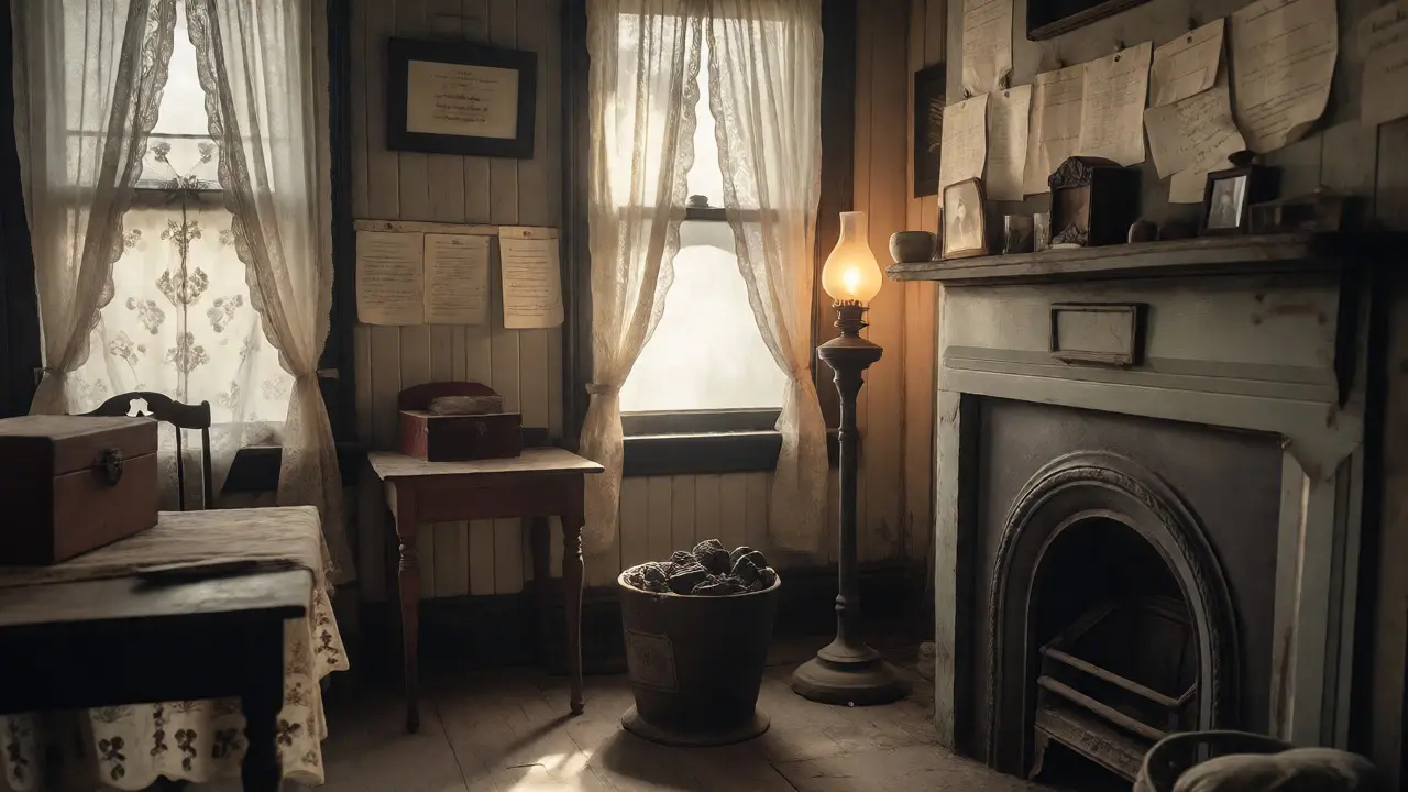 Preserved tenement house interior with gas lamp and period details