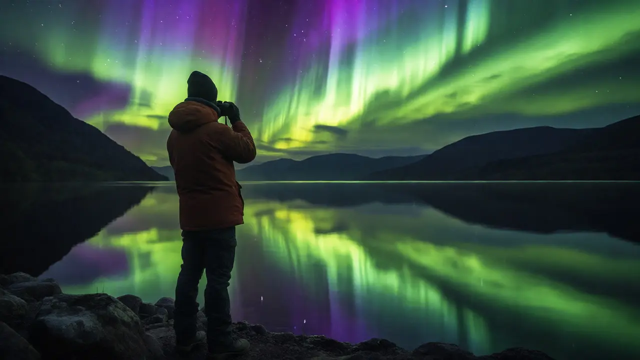 Stargazer viewing Northern Lights at Loch Ness