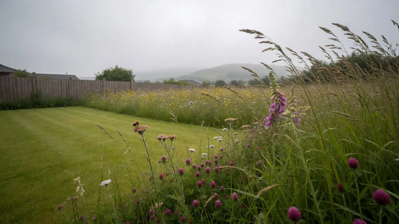Wildflower meadow replacing lawn in a Glasgow backyard
