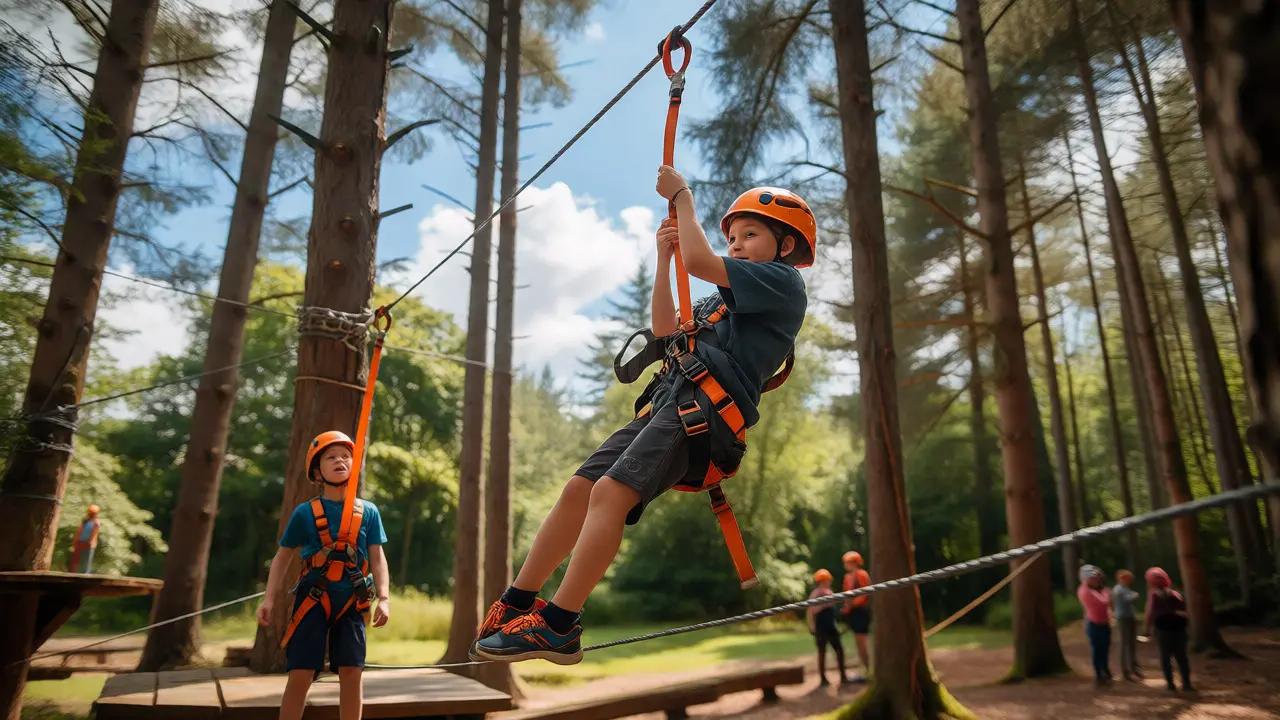 Child ziplining at Go Ape treetop adventure park