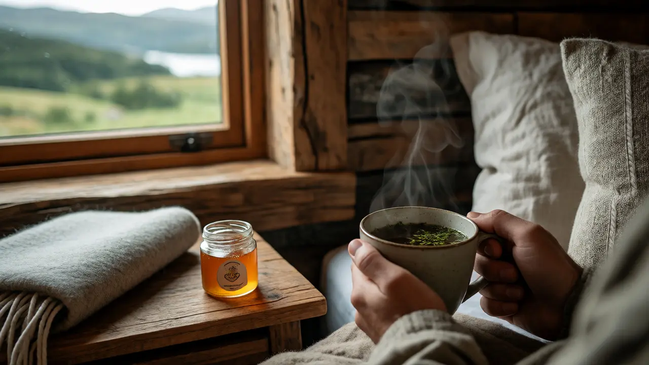 Cozy lodge room with local tea and scenic Highland views
